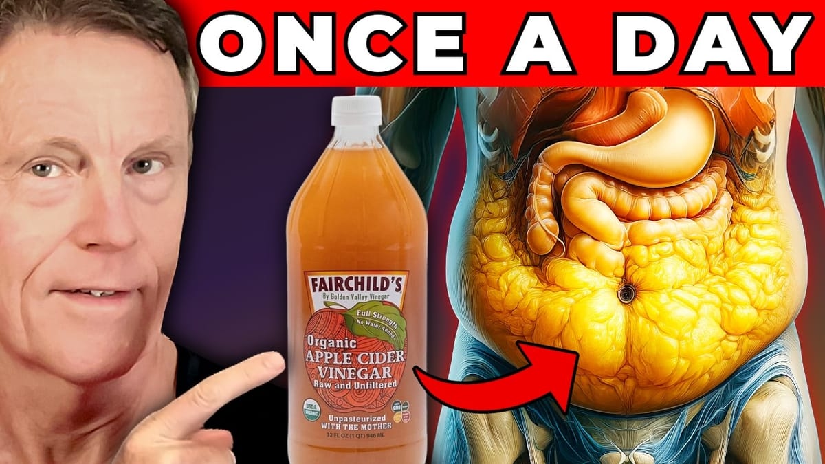 Dr. Ford Brewer beside a bottle of apple cider vinegar and an illustration of abdominal organs, under the headline ‘Once a Day’.
