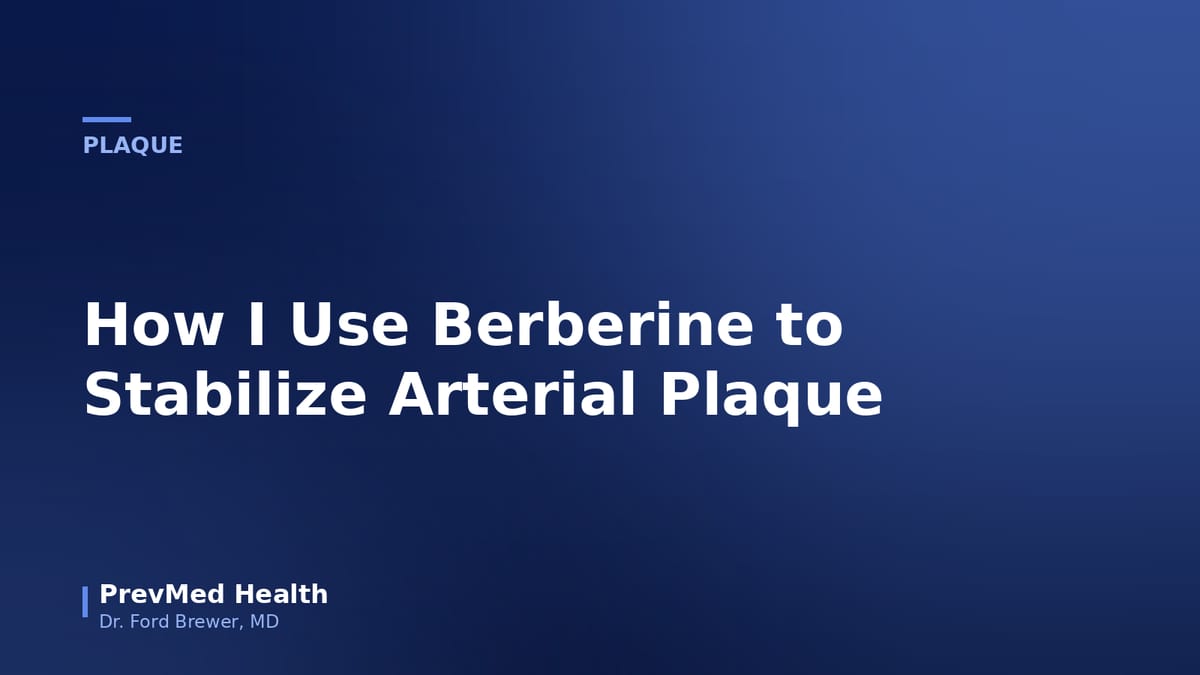 Illustration of a cross-section of an arterial wall showing plaque with a stabilized, thickened fibrous cap next to a bottle of berberine capsules, representing metabolic plaque stabilization.
