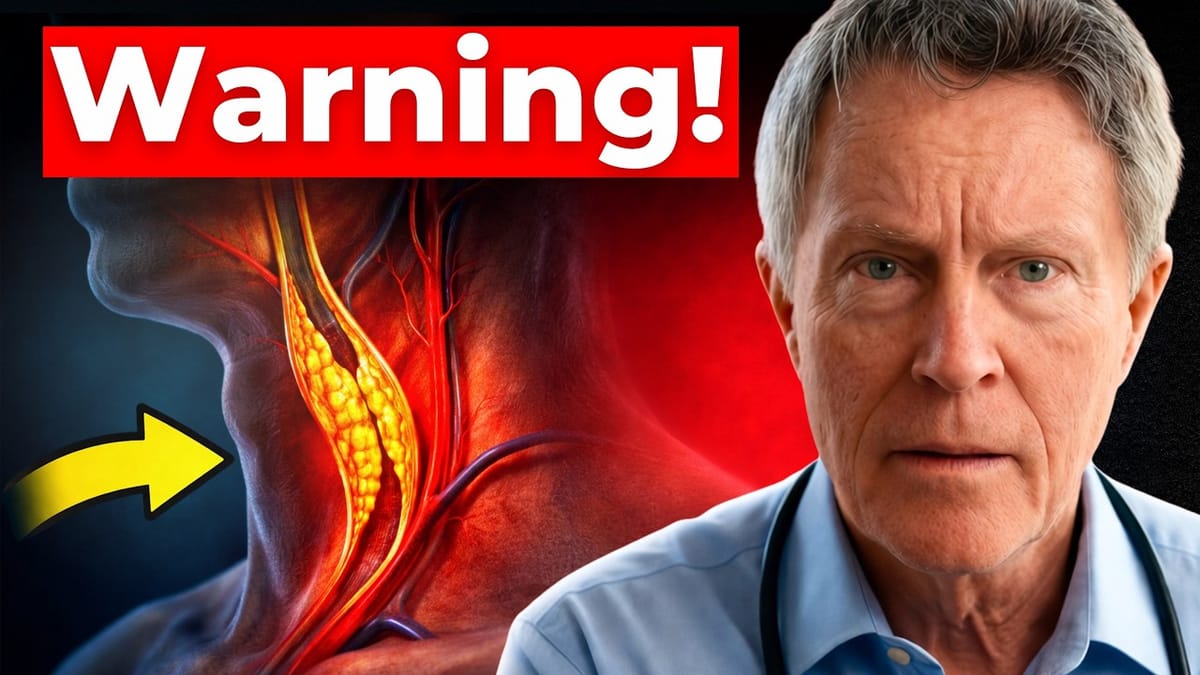 Dr. Ford Brewer beside a cross-section of an artery narrowed by plaque, under the headline ‘Warning’.
