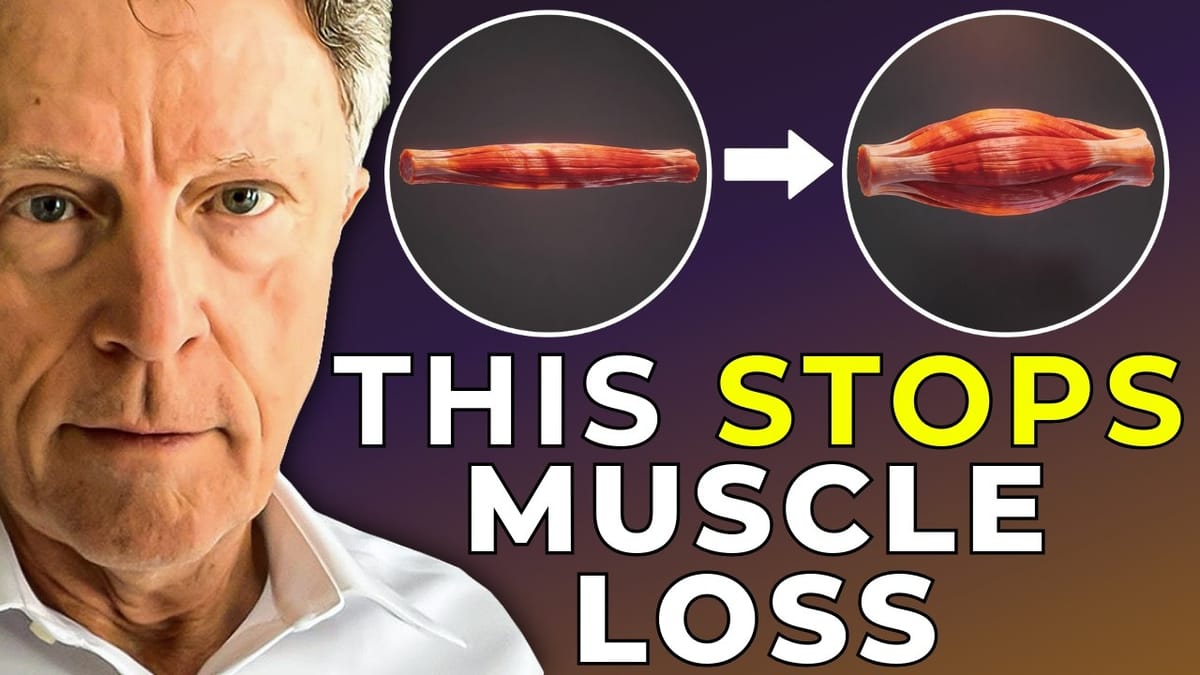 Dr. Ford Brewer beside a before-and-after illustration of muscle fibers, under the headline ‘This Stops Muscle Loss’.